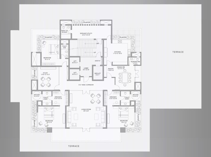 Floor plan of 3 BHK 1980 Sq. Ft. Apartment in Mittal Grandeur, Mumbai