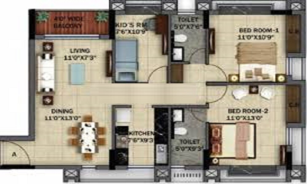 Floor plan of 2 BHK 900 Sq. Ft. Apartment in Mittal Sagar Kunj, Mumbai