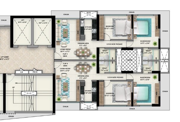 Floor plan of 4 BHK 1480 Sq. Ft. Apartment in Mittal Skye 31, Mumbai