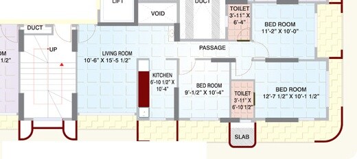 Floor plan of 3 BHK 1300 Sq. Ft. Apartment in Mittal Skylark, Mumbai