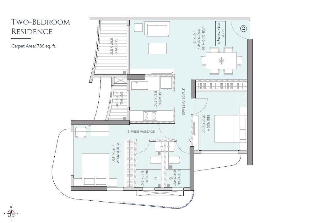 Floor plan of 2 BHK 786 Sq. Ft. Apartment in Mittal Urna 71P, Mumbai