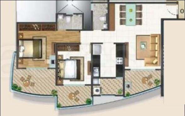 Floor plan of 2 BHK 925 Sq. Ft. Apartment in MJ Shah Centrio, Mumbai