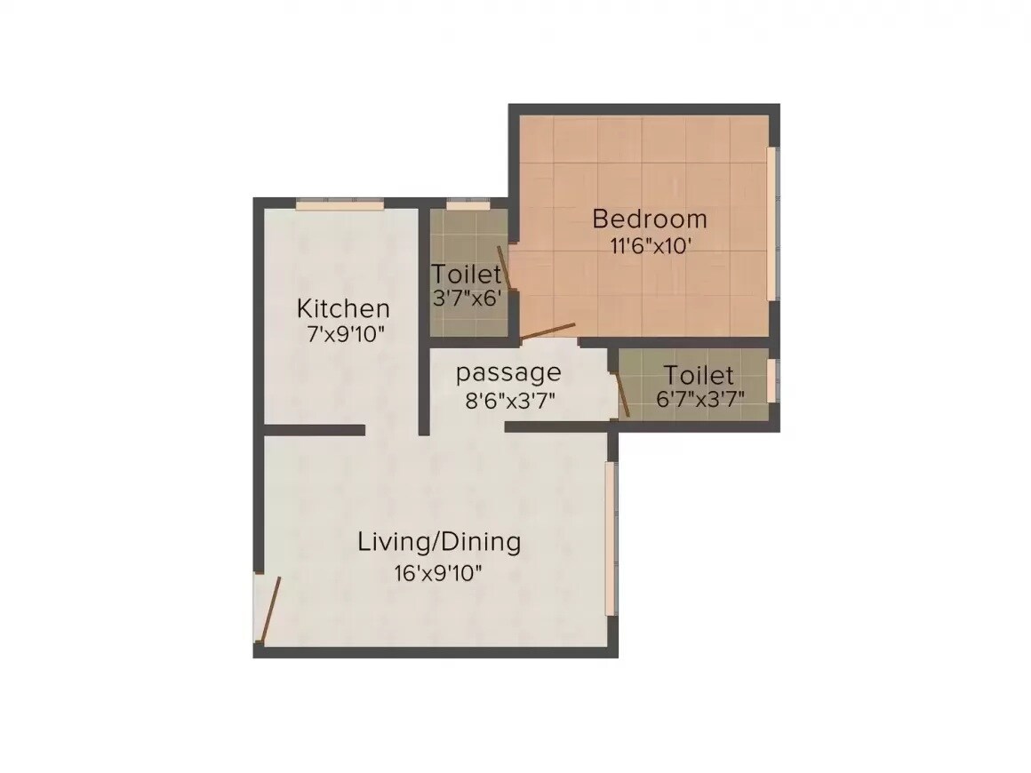 Floor plan of 1 BHK 270 Sq. Ft. Apartment in MK Aavaas Classic, Mumbai