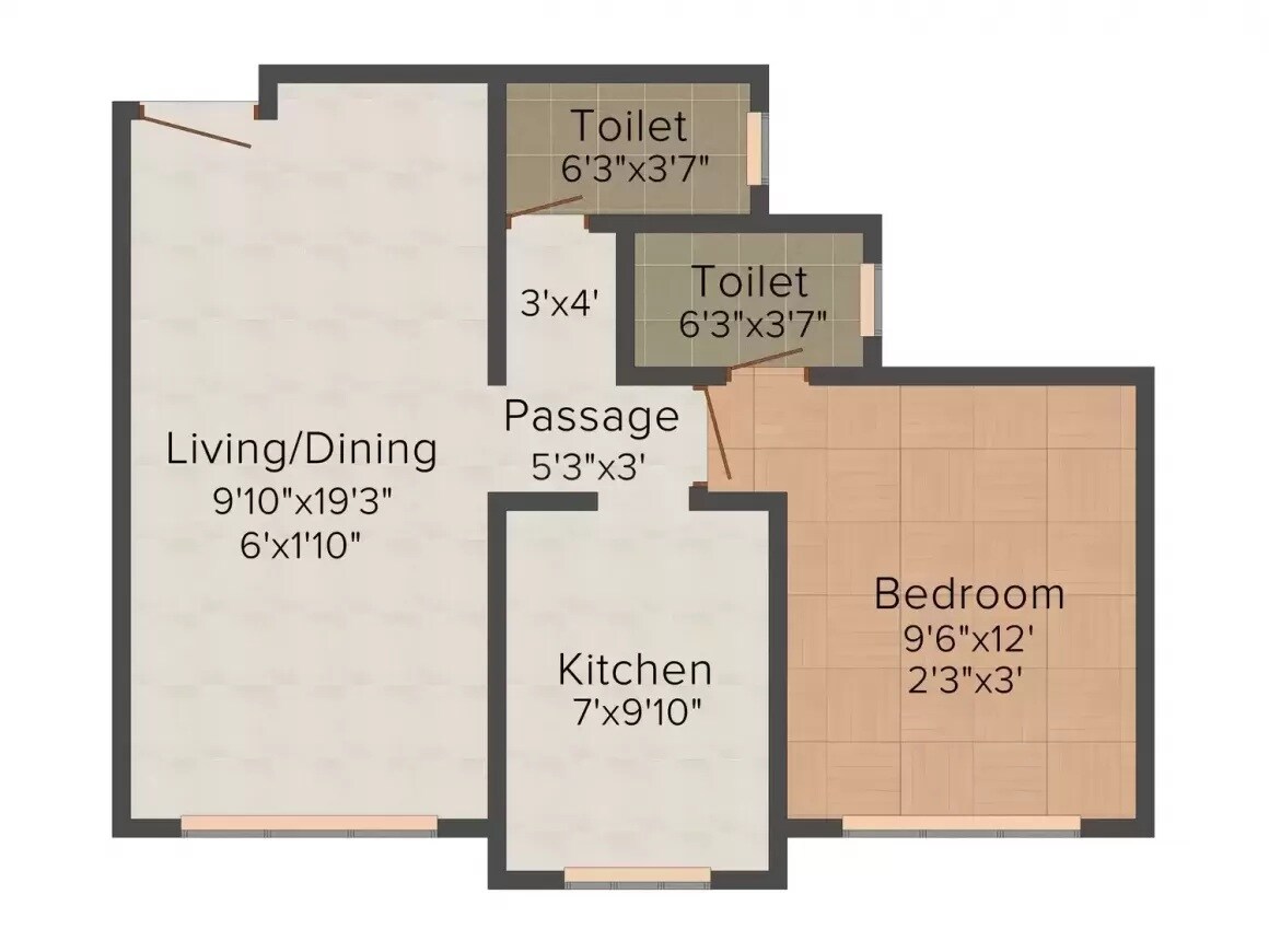 Floor plan of 1 BHK 462 Sq. Ft. Apartment in MK Aavaas Classic, Mumbai