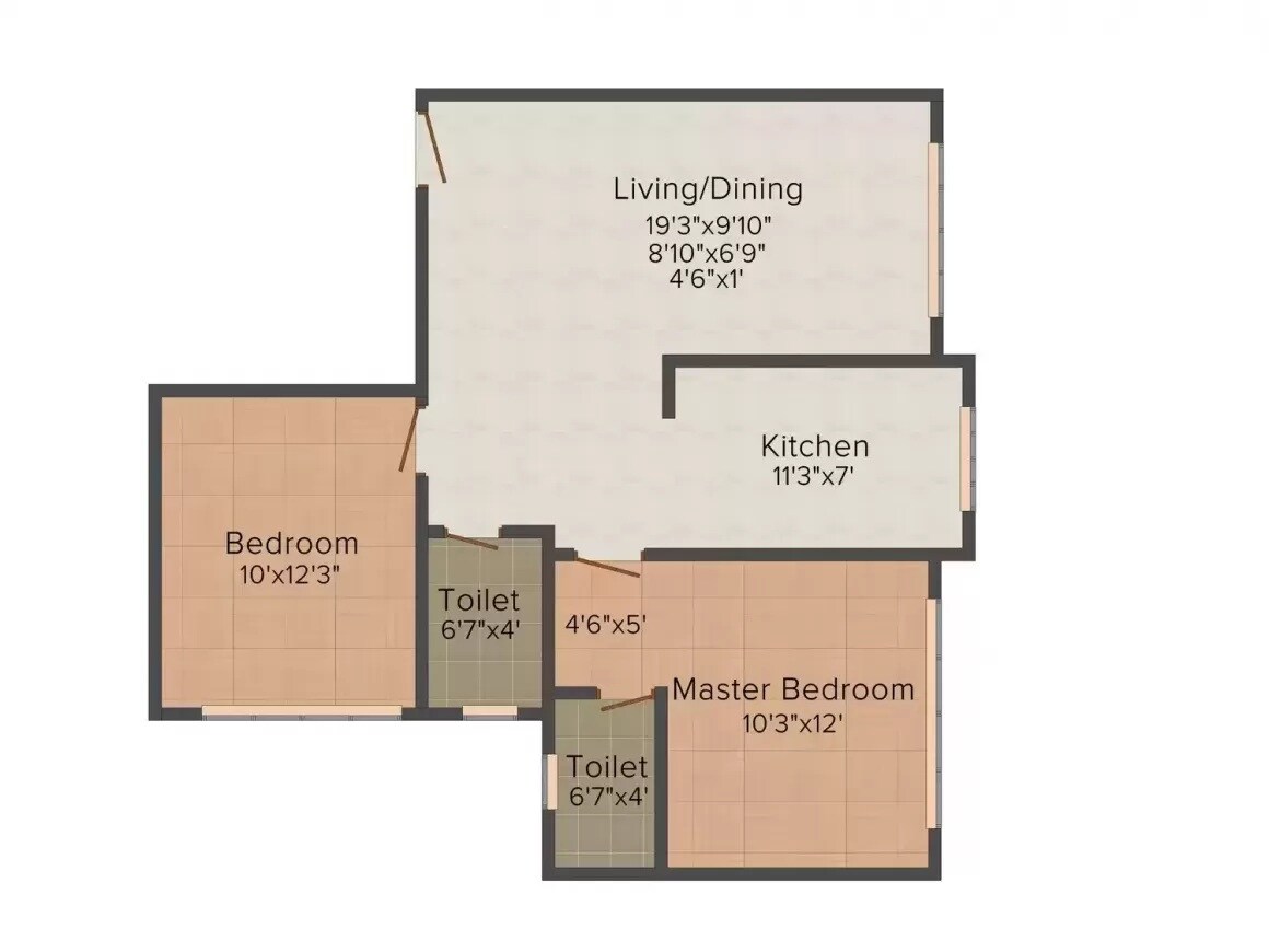 Floor plan of 2 BHK 680 Sq. Ft. Apartment in MK Aavaas Classic, Mumbai
