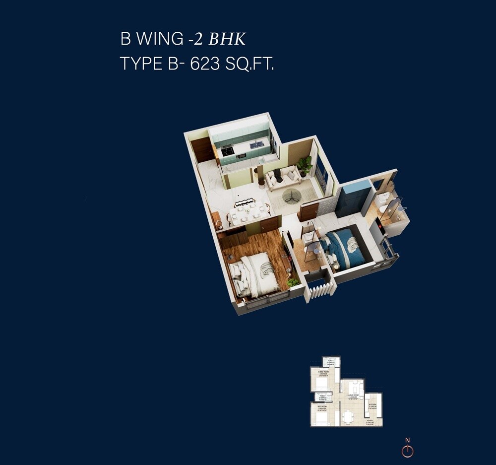 2 BHK 624 Sq. Ft. Apartment