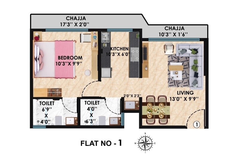 Floor plan of 1 BHK 324 Sq. Ft. Apartment in MK Gabino, Mumbai