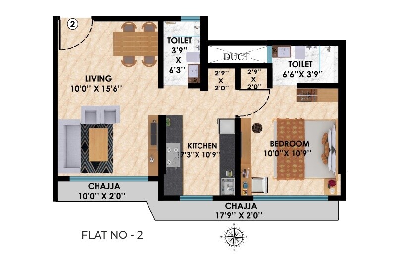 Floor plan of 1 BHK 515 Sq. Ft. Apartment in MK Gabino, Mumbai