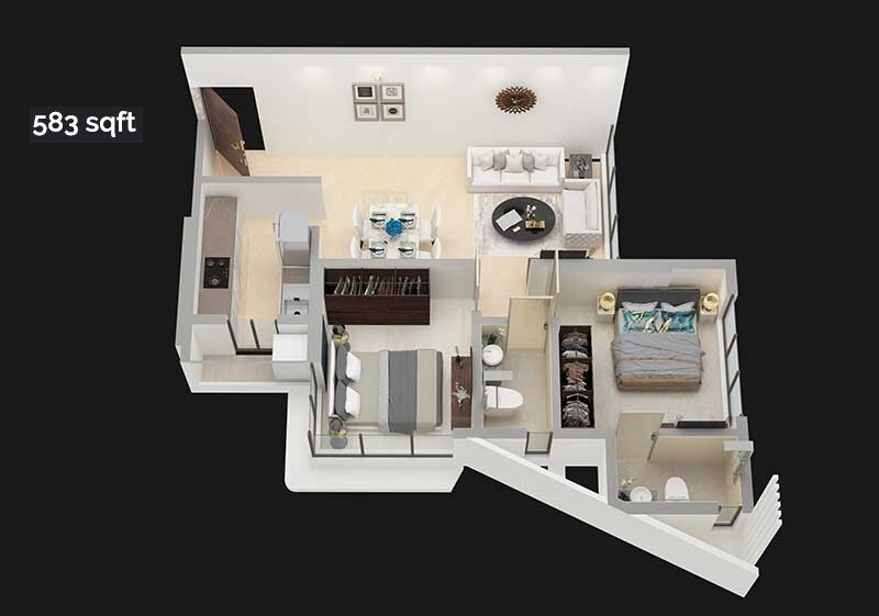 Floor plan of 2 BHK 583 Sq. Ft. Apartment in MK Gracia, Mumbai