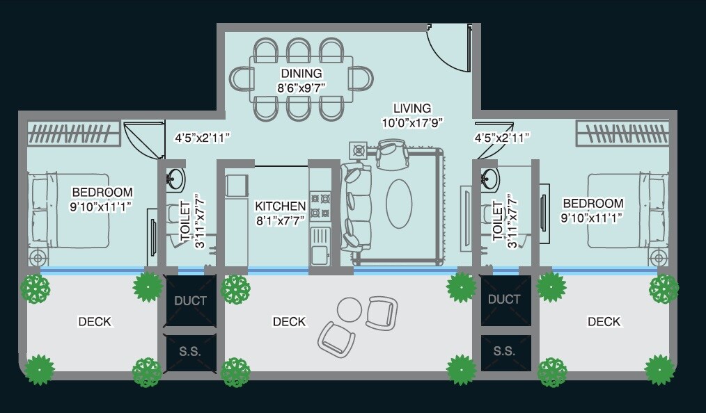 Floor plan of 2 BHK 626 Sq. Ft. Apartment in MM Spectra, Mumbai