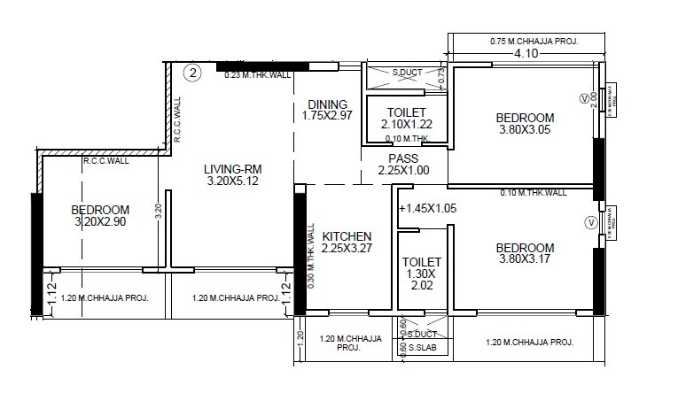 Floor plan of 3 BHK 737 Sq. Ft. Apartment in Modi Rashmi Heights, Mumbai