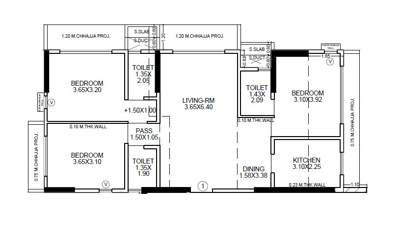 Floor plan of 3 BHK 930 Sq. Ft. Apartment in Modi Rashmi Heights, Mumbai