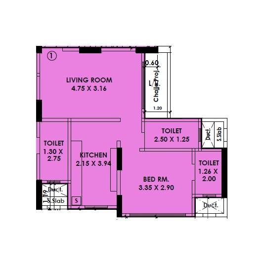 Floor plan of 1 BHK 456 Sq. Ft. Apartment in Modi Rashmi Kavita, Mumbai