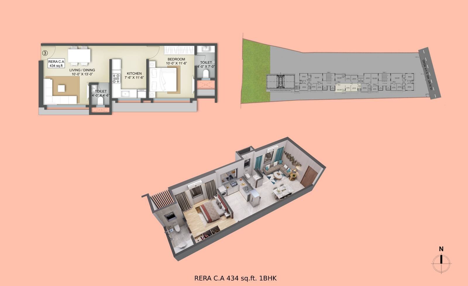 Floor plan of 1 BHK 434 Sq. Ft. Apartment in Modi Spaces Ganges, Mumbai