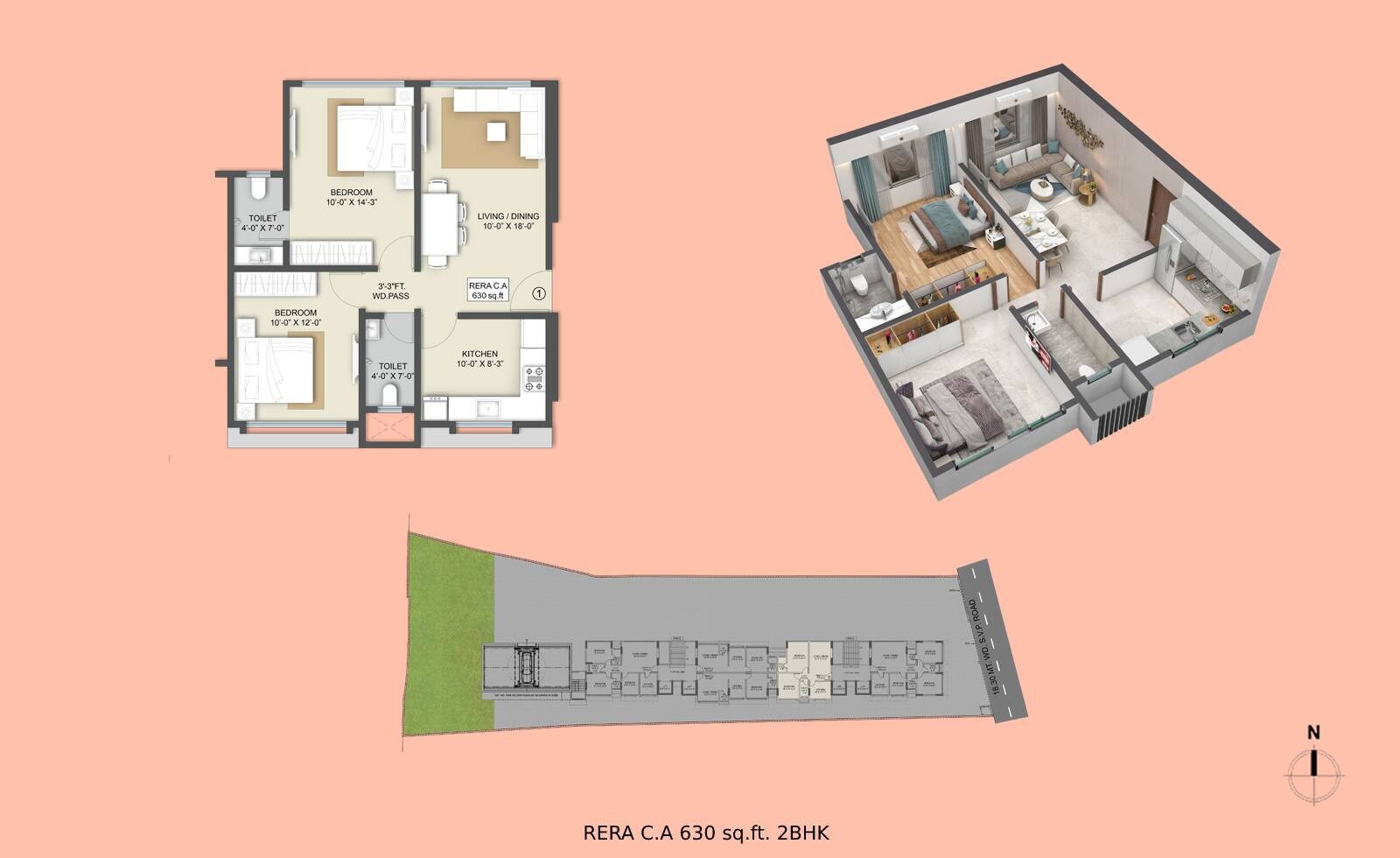 Floor plan of 2 BHK 630 Sq. Ft. Apartment in Modi Spaces Ganges, Mumbai