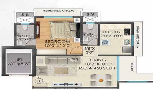 Floor plan of 1 BHK 460 Sq. Ft. Apartment in JDN Sharon Rose, Mumbai