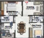 Floor plan of 2 BHK 669 Sq. Ft. Apartment in Modi Spaces Thames, Mumbai
