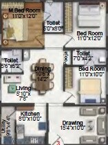 Floor plan of 3 BHK 943 Sq. Ft. Apartment in Modi Spaces Thames, Mumbai