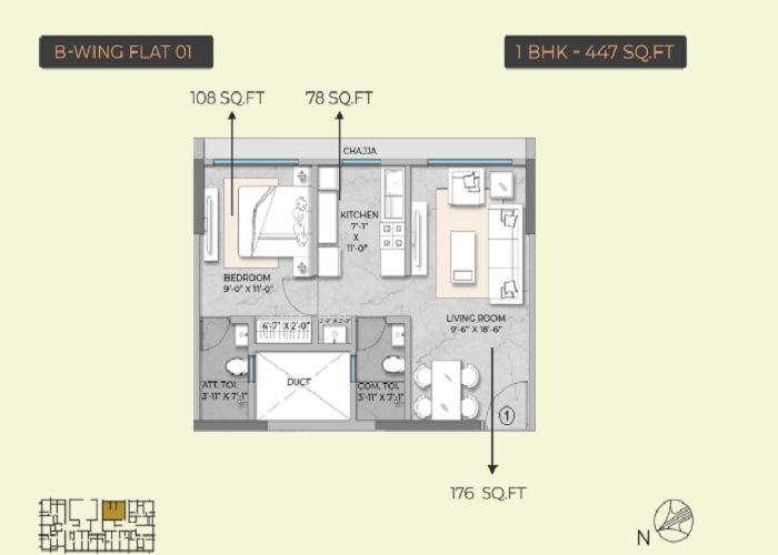 1 BHK 447 Sq. Ft. Apartment in Modirealty Acacia