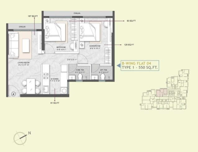 2 BHK 550 Sq. Ft. Apartment