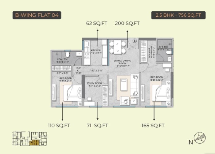 2 BHK 756 Sq. Ft. Apartment