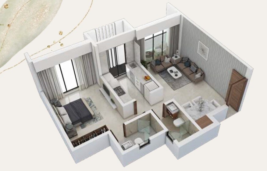 Floor plan of 1 BHK 546 Sq. Ft. Apartment in Modirealty Vatvriksh, Mumbai