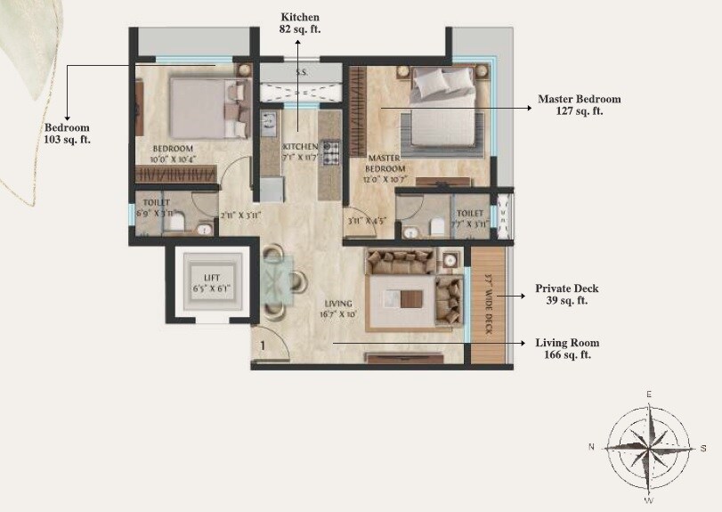 Floor plan of 2 BHK 638 Sq. Ft. Apartment in Modirealty Vatvriksh, Mumbai