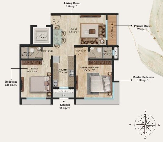 Floor plan of 2 BHK 700 Sq. Ft. Apartment in Modirealty Vatvriksh, Mumbai