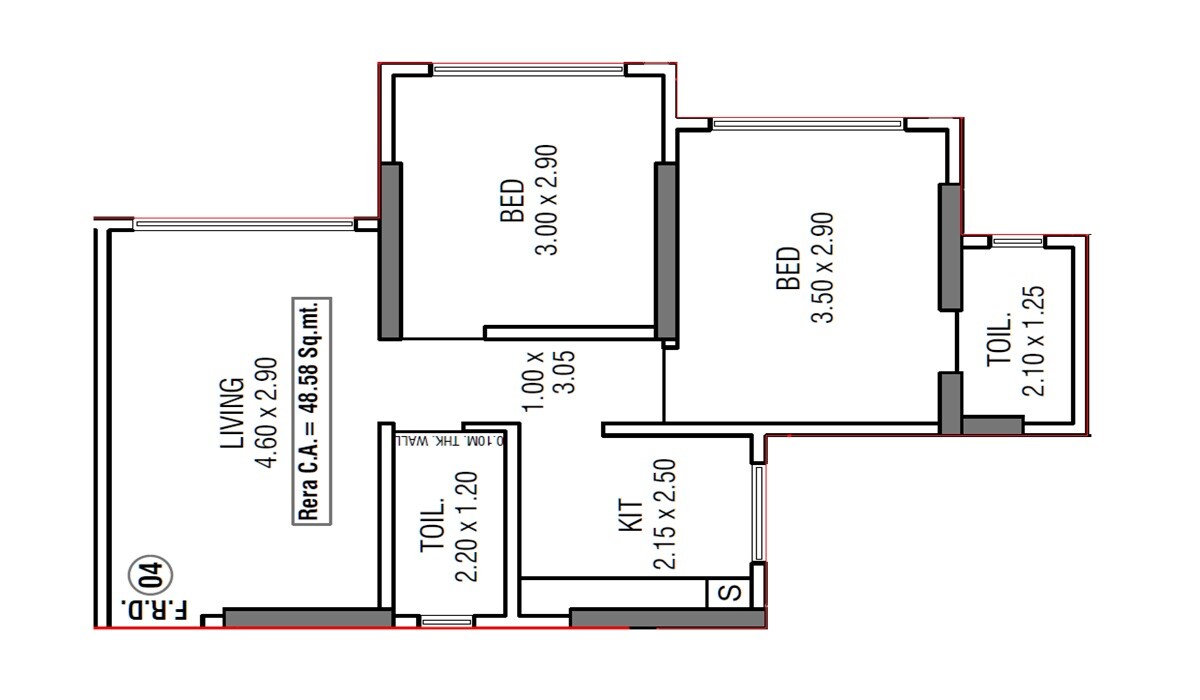 Floor plan of 2 BHK 523 Sq. Ft. Apartment in Modis Rashmi Avenue, Mumbai