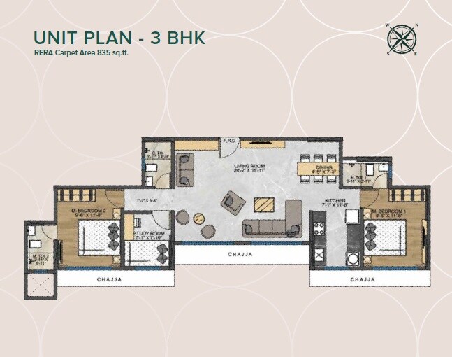 3 BHK 835 Sq. Ft. Apartment