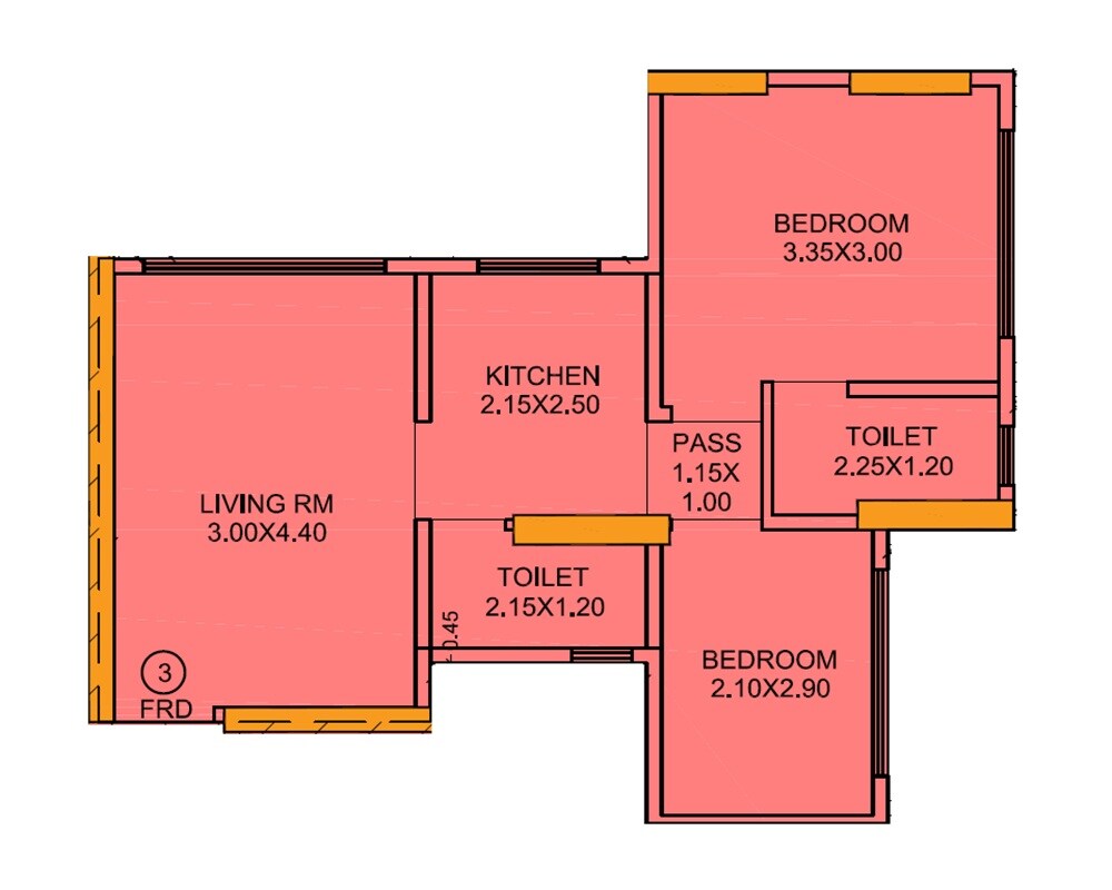 Floor plan of 2 BHK 470 Sq. Ft. Apartment in Modis Rashmi Icon, Mumbai