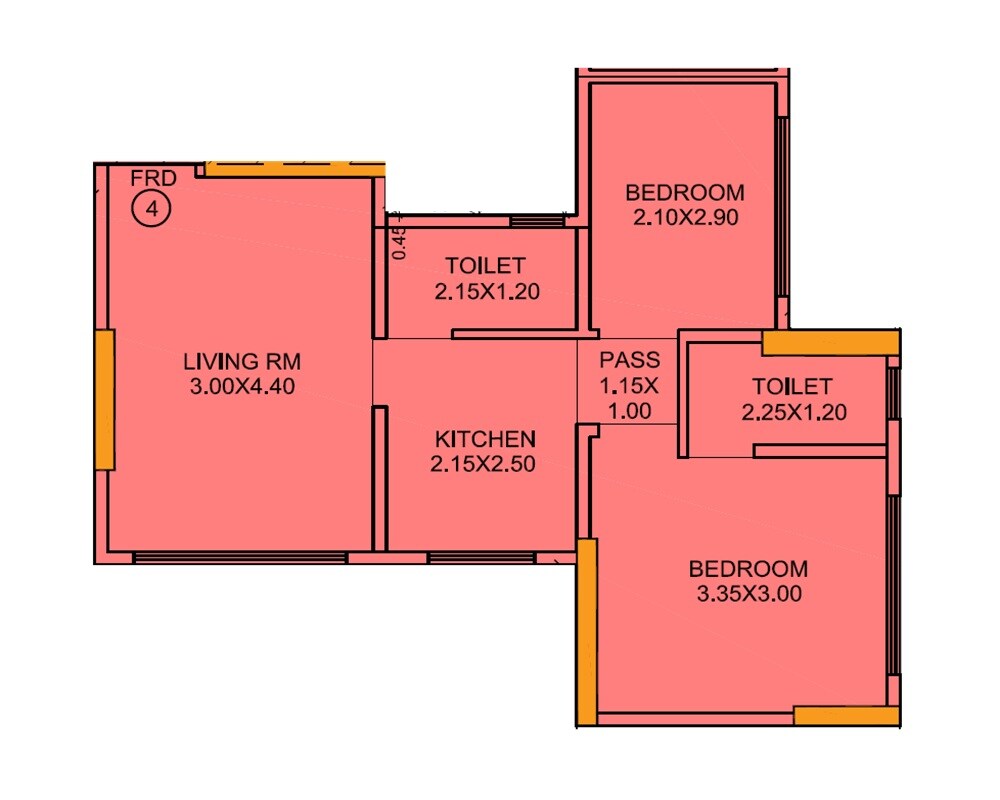 Floor plan of 2 BHK 679 Sq. Ft. Apartment in Modis Rashmi Icon, Mumbai