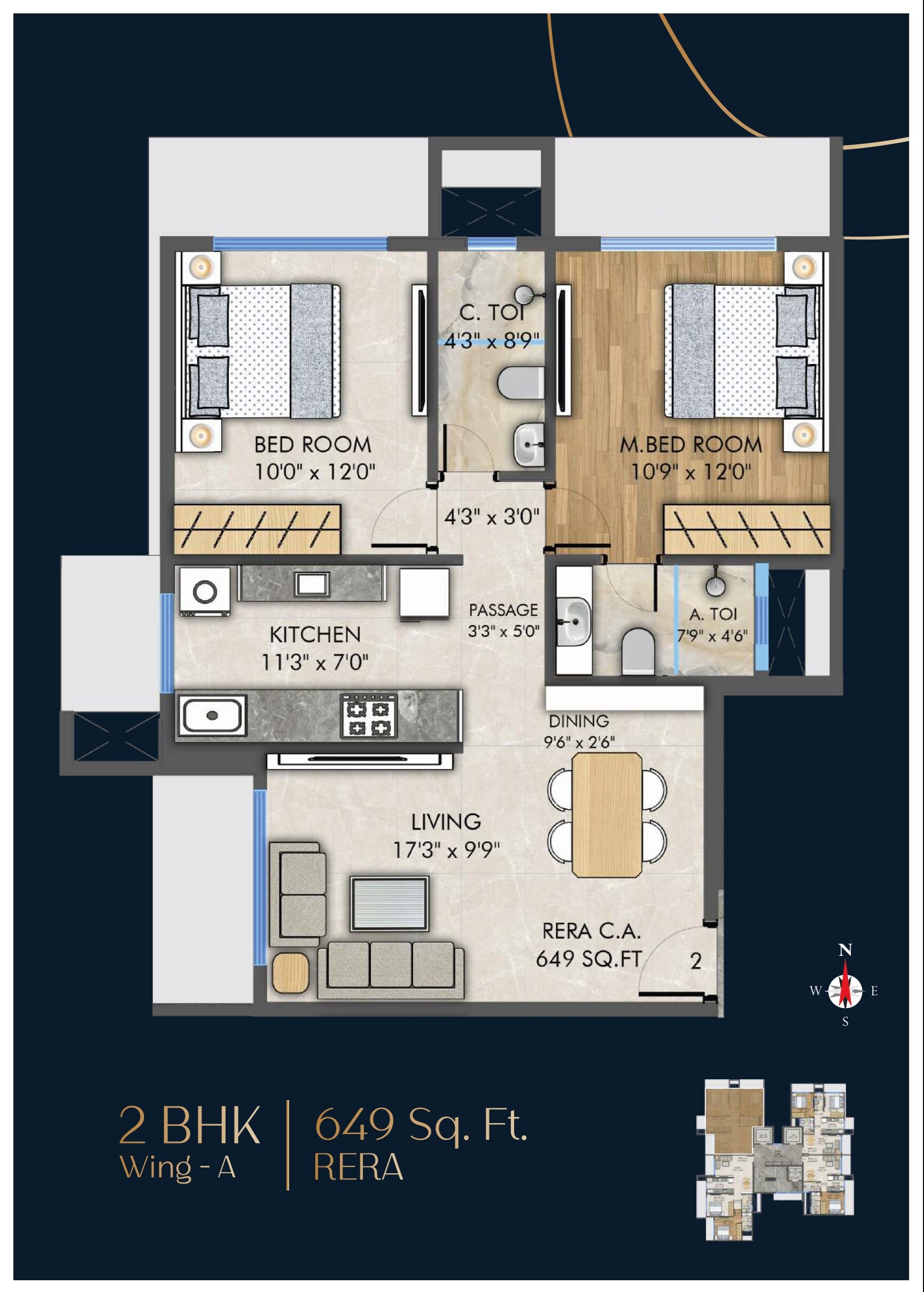 Floor plan of 2 BHK 648 Sq. Ft. Apartment in Modis Rashmi Square, Mumbai