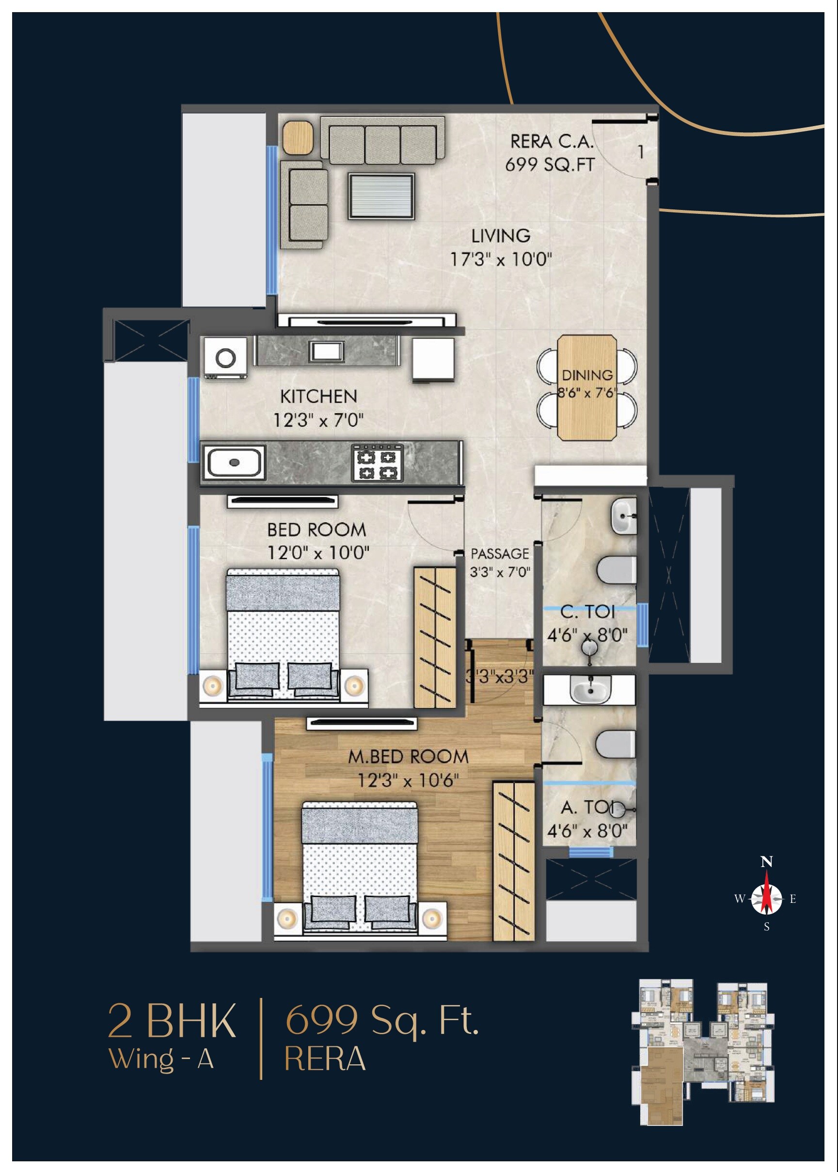 Floor plan of 2 BHK 699 Sq. Ft. Apartment in Modis Rashmi Square, Mumbai