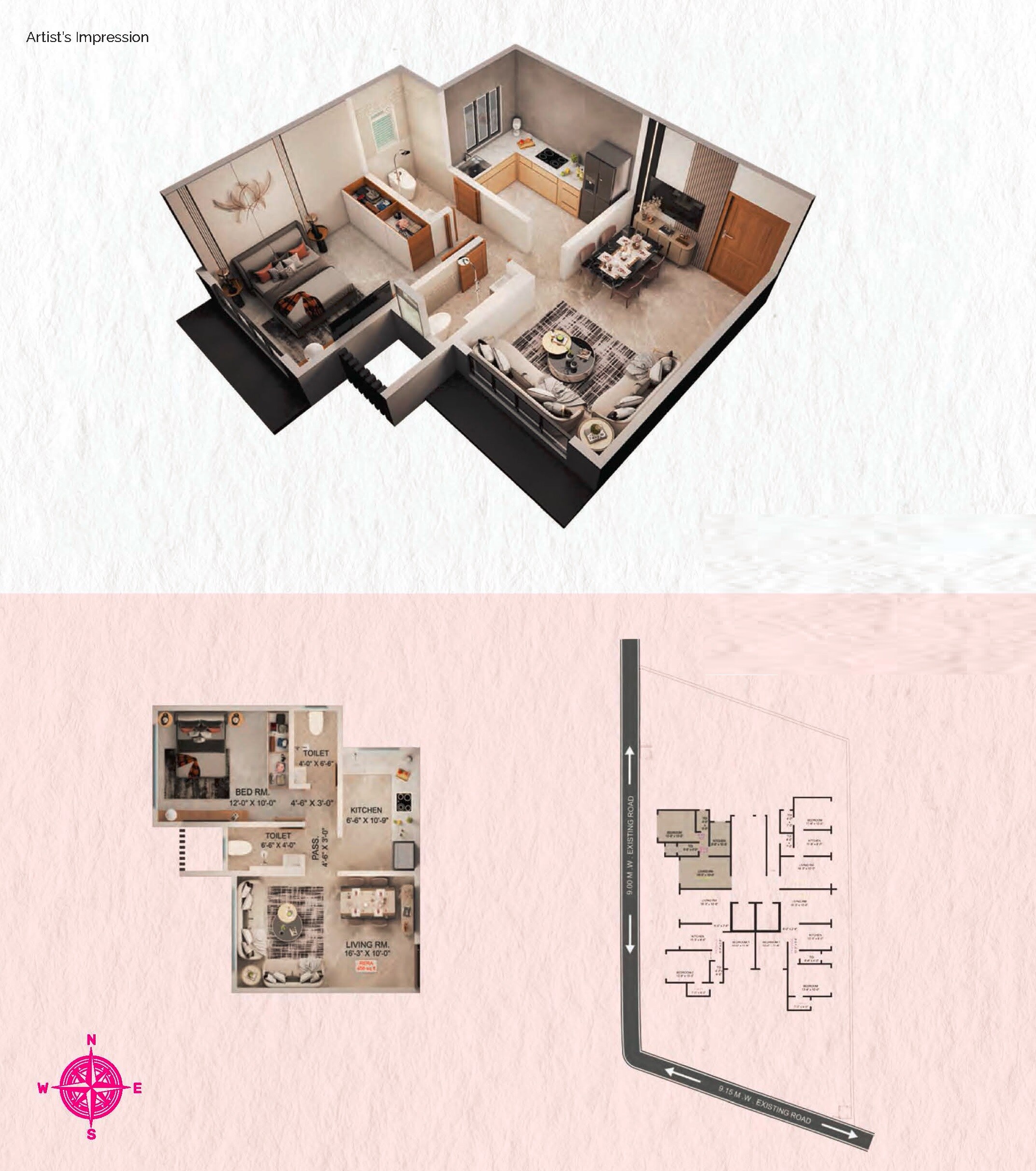 Floor plan of 1 BHK 427 Sq. Ft. Apartment in Modispaces Amizarna, Mumbai