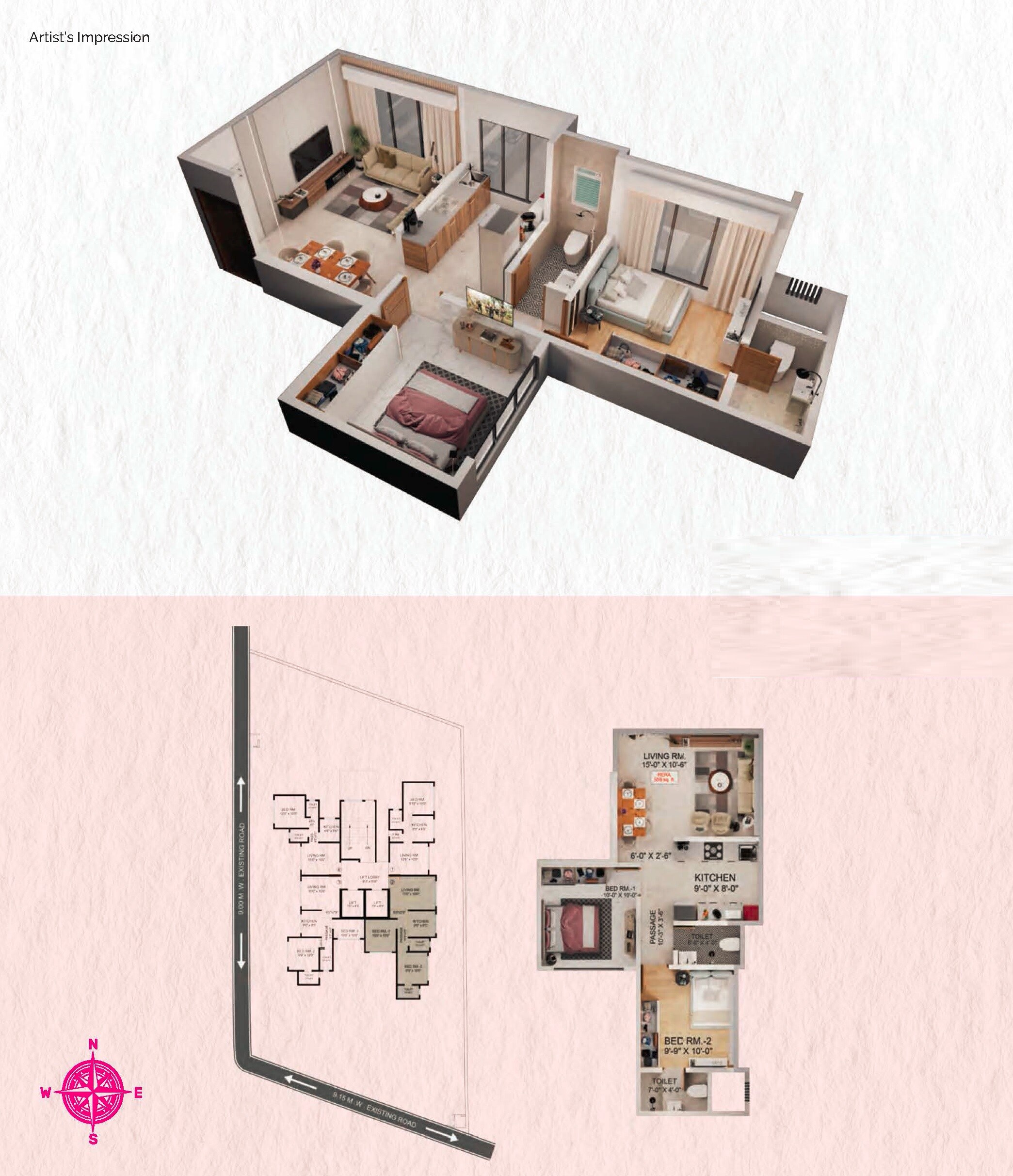 Floor plan of 2 BHK 559 Sq. Ft. Apartment in Modispaces Amizarna, Mumbai