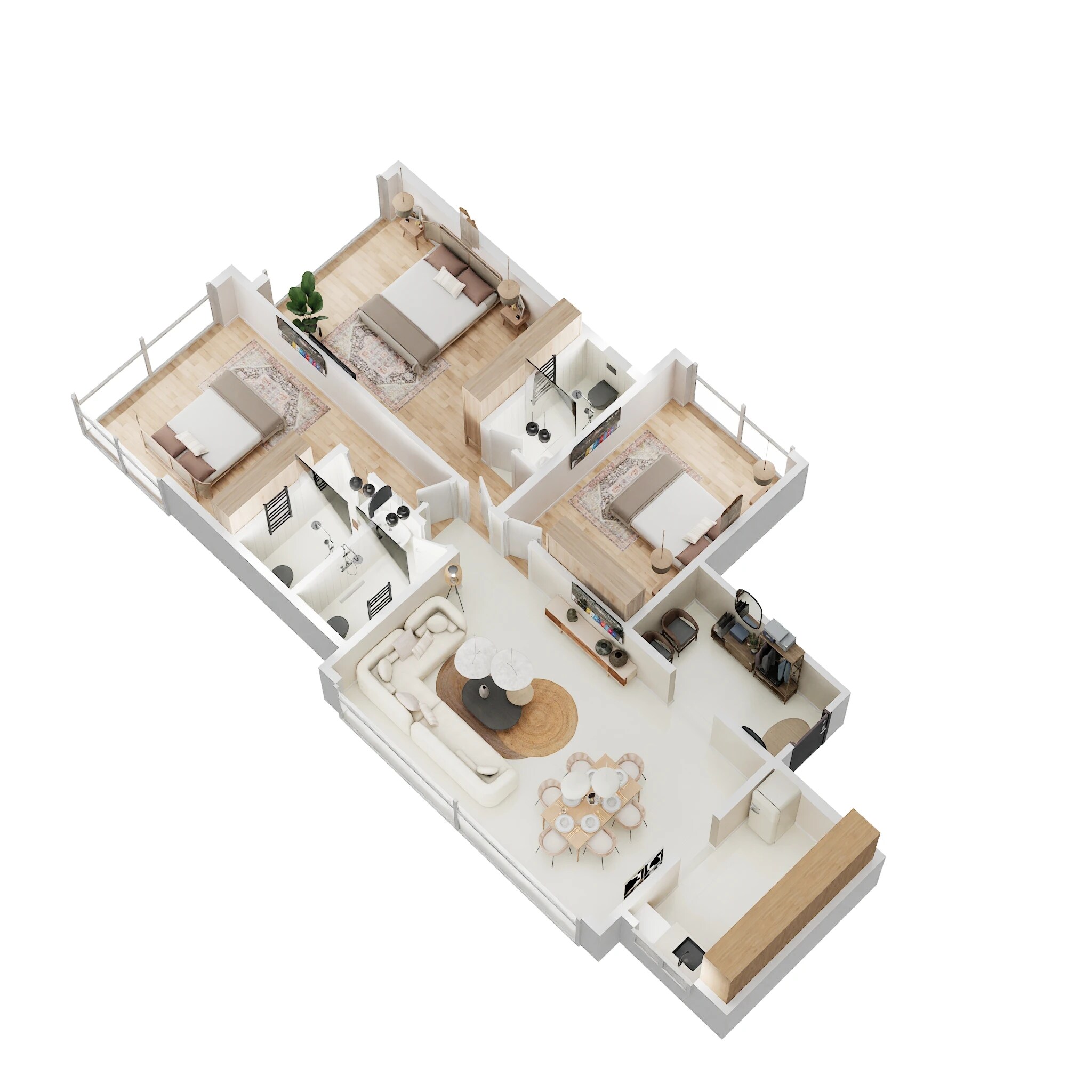 Floor plan of 3 BHK 1037 Sq. Ft. Apartment in Modispaces Nile, Mumbai