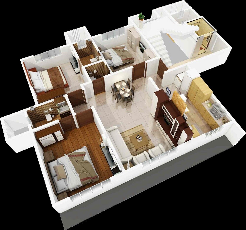 Floor plan of 3 BHK 831 Sq. Ft. Apartment in Modispaces Oyster, Mumbai
