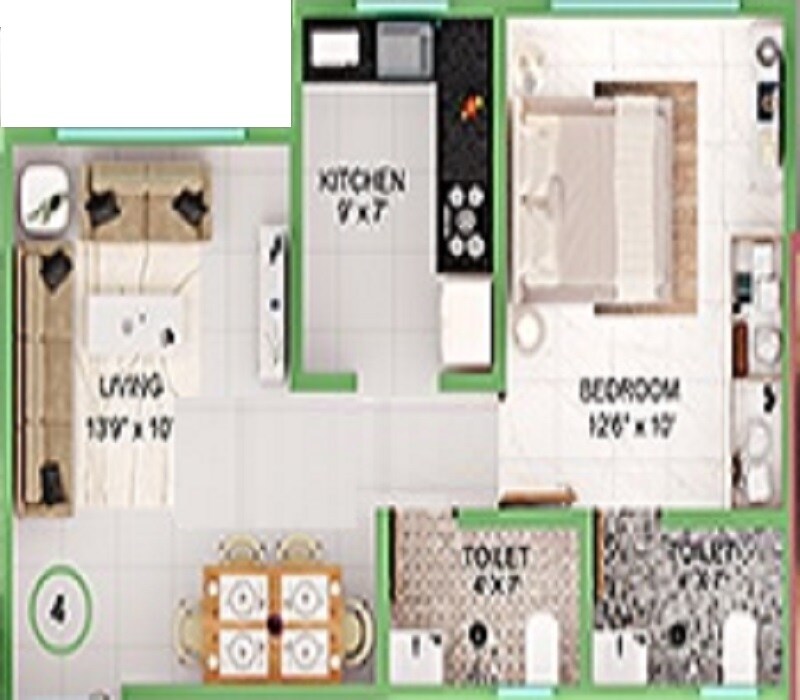 Floor plan of 1 BHK 421 Sq. Ft. Apartment in Modispaces Valley View, Mumbai