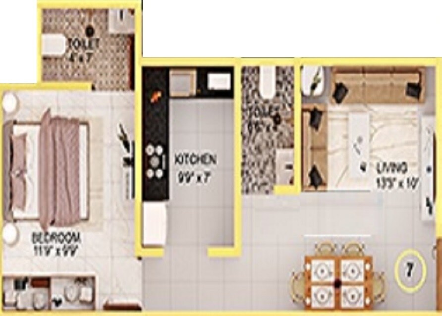 Floor plan of 1 BHK 443 Sq. Ft. Apartment in Modispaces Valley View, Mumbai