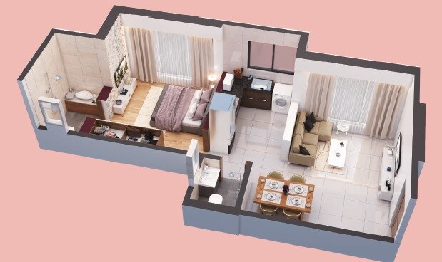 Floor plan of 1 BHK 421 Sq. Ft. Apartment in Modispaces Volga, Mumbai