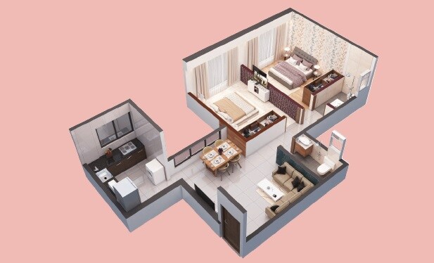 Floor plan of 2 BHK 617 Sq. Ft. Apartment in Modispaces Volga, Mumbai