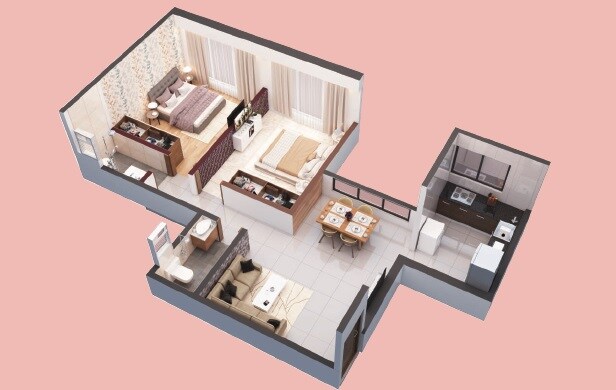 Floor plan of 2 BHK 641 Sq. Ft. Apartment in Modispaces Volga, Mumbai