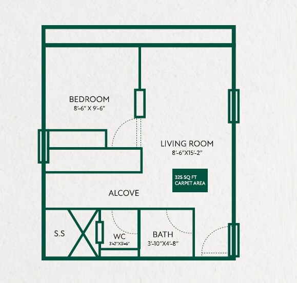 Floor plan of 1 BHK 325 Sq. Ft. Apartment in Mohid Mahakali Hills, Mumbai