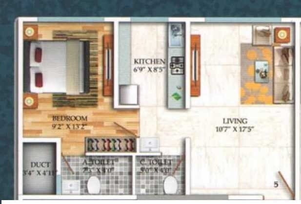Floor plan of 1 BHK 471 Sq. Ft. Apartment in Mohid Swiz Heights, Mumbai