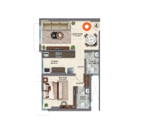 Floor plan of 1 BHK 422 Sq. Ft. Apartment in Mohite Mrugank, Mumbai