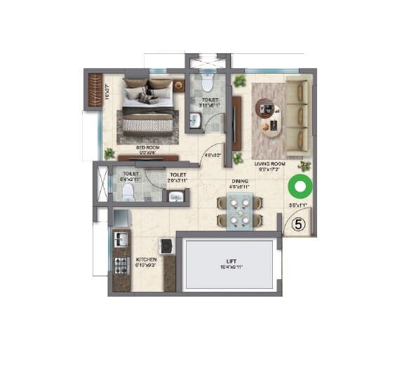 Floor plan of 1 BHK 445 Sq. Ft. Apartment in Mohite Mrugank, Mumbai