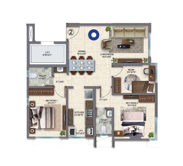 Floor plan of 2 BHK 715 Sq. Ft. Apartment in Mohite Mrugank, Mumbai