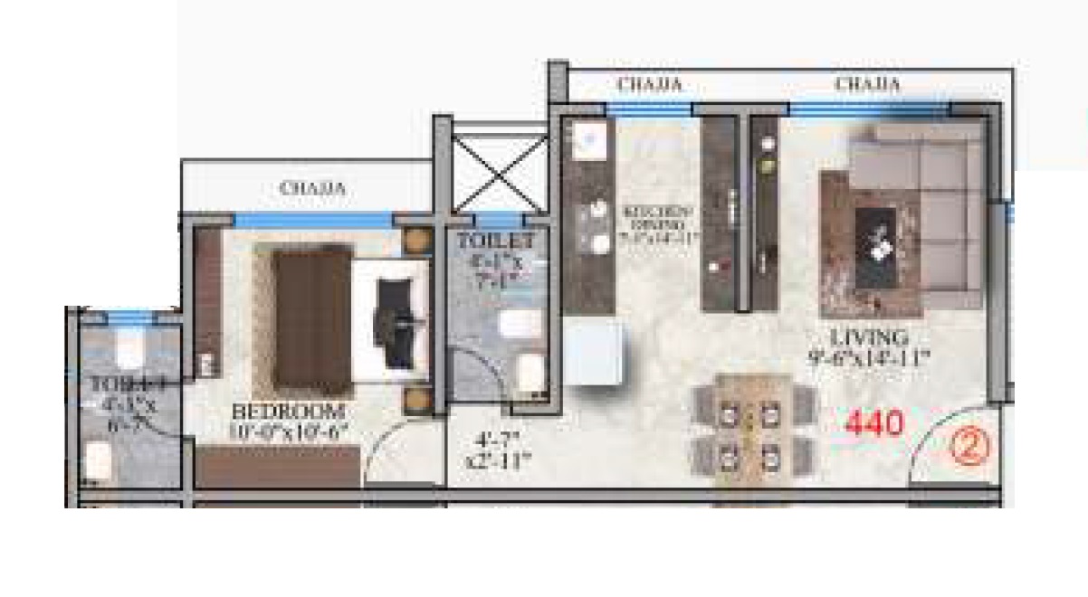 1 BHK 440 Sq. Ft. Apartment in Monarch Kitkat