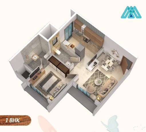 Floor plan of 1 BHK 394 Sq. Ft. Apartment in Monarch Rosewood, Mumbai